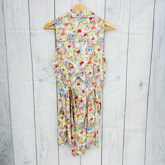 NEW LC Lauren Conrad SMALL Cream Floral Romper Sleeveless Button Up Front - Picture 2 of 13